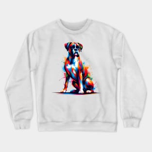 Vibrant Boxer Dog in Abstract Splash Art Style Crewneck Sweatshirt